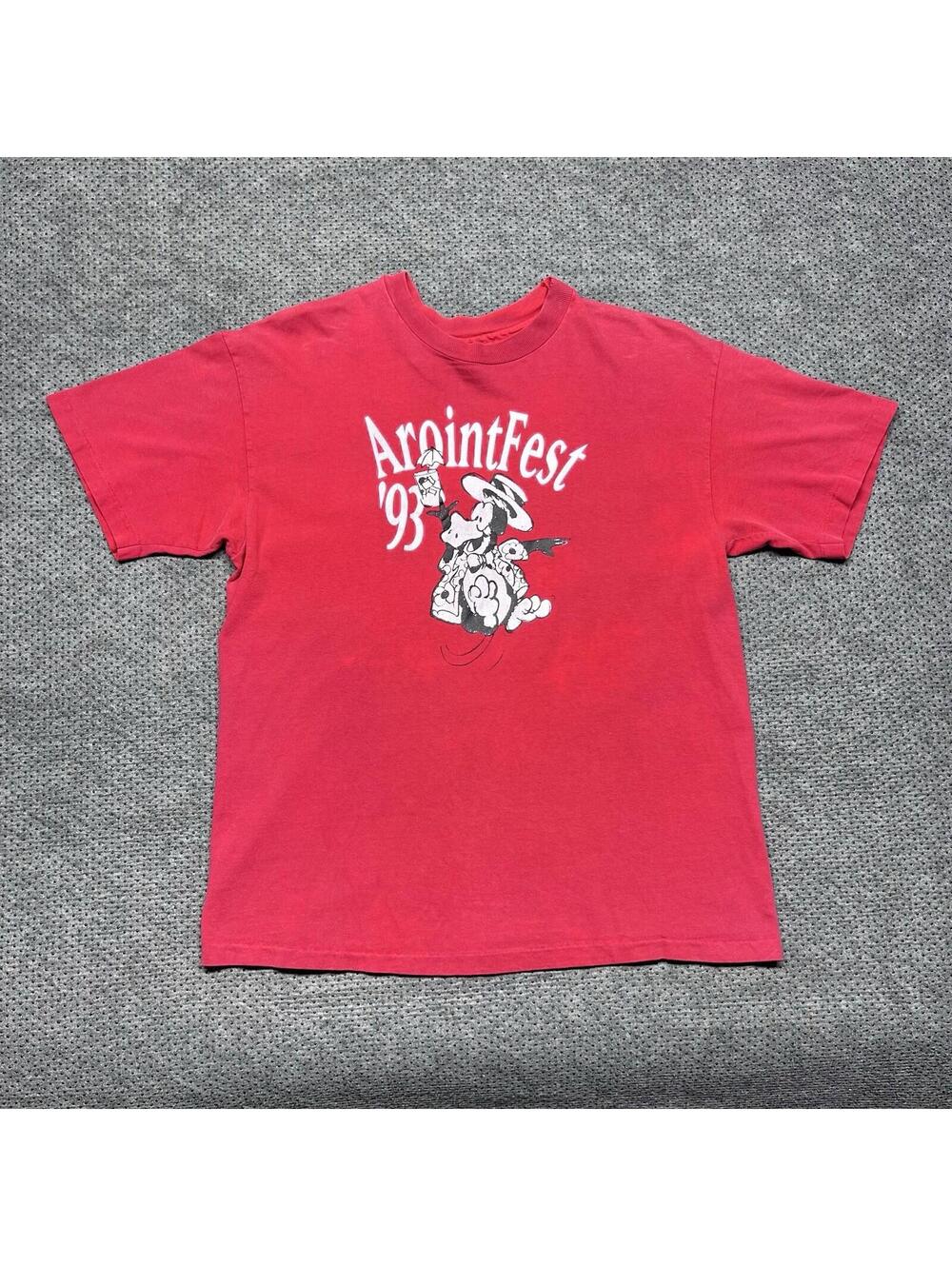 Vintage 1993 Arointfest Festival Cartoon Men’s Red Graphic Single Stitch Tee L